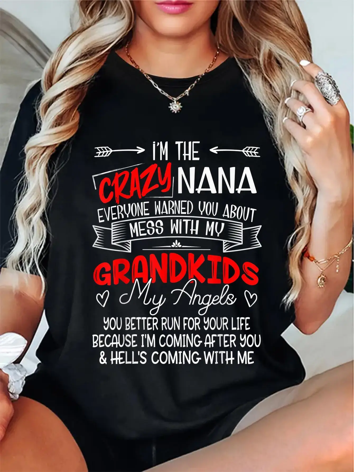 

Funny 'I'm The Crazy Nana' Graphic T-Shirt, 100% Cotton Regular Fit Short Sleeve Round Neck Casual Top for Adults