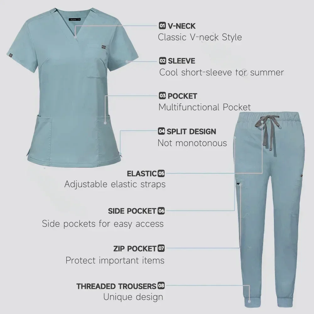 Multicolor Scrubs Uniform Short Sleeve Tops+Pants Nursing Uniform Women Pet Shop Doctor Scrub Medical Surgery Workwear Scrub Set