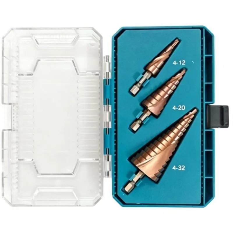 ABRU-For Metal, 3PCS Step Drill Bit Set- Cobalt-Containing, High Hardness, 4-10"- 4/32" Step Reamer