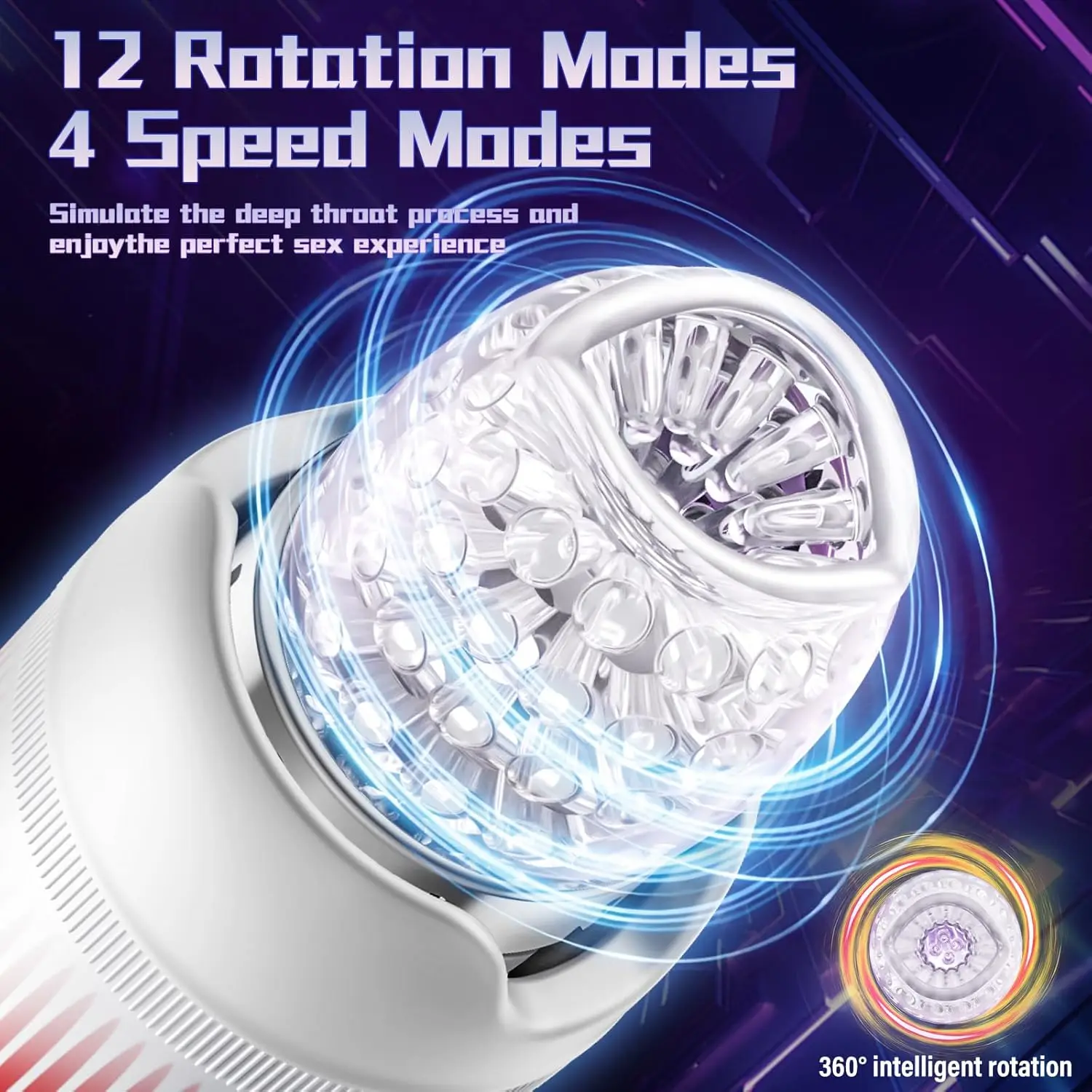 جهاز استمناء للرجال ألعاب جنسية للرجال - جهاز ضربة ذكر محمول مع 12 وضع دوار و4 أوضاع للسرعة وفم واقعي لـ P #2