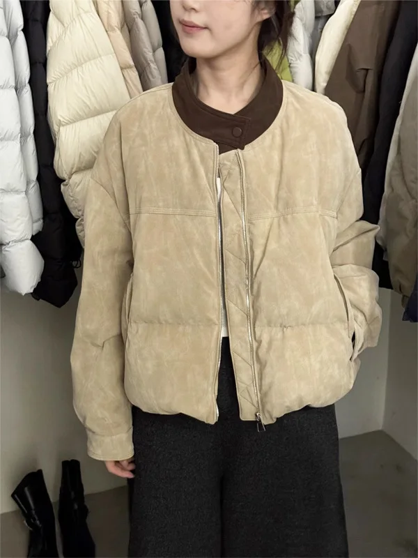 

Американская ретро-куртка с цветными блоками и воротником, утепленная, из хлопка, женская, повседневная, универсальная, в стиле «хлебный пуховик», верхняя одежда, зима 2025