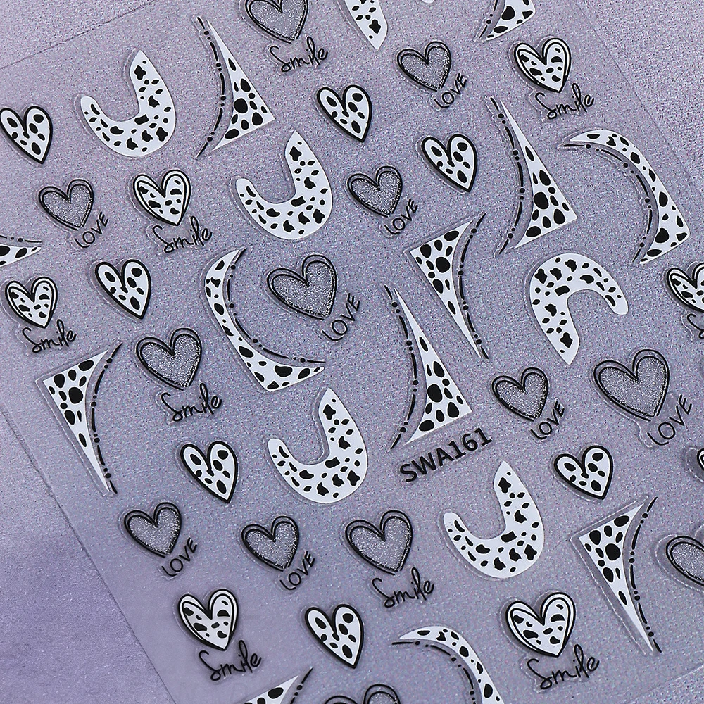 1 Uds. Pegatinas autoadhesivas 3D de leopardo, corazón, amor, Día de San Valentín, pegatinas para uñas de leopardo rojo, rosa y negro, deslizador de manicura