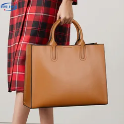 Genuine Leather Women's Handbags Commuter Briefcase A4 File 14 Inch Computer Bag Lady Large Work Shoulder Crossbody Bags