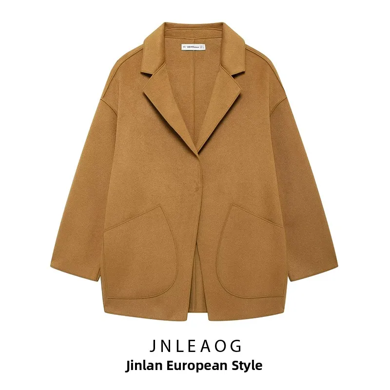 

JNLEAOG, осеннее новое модное двустороннее шерстяное пальто, женское уличное пальто Long Sve, универсальная верхняя одежда из полиэфирного волокна