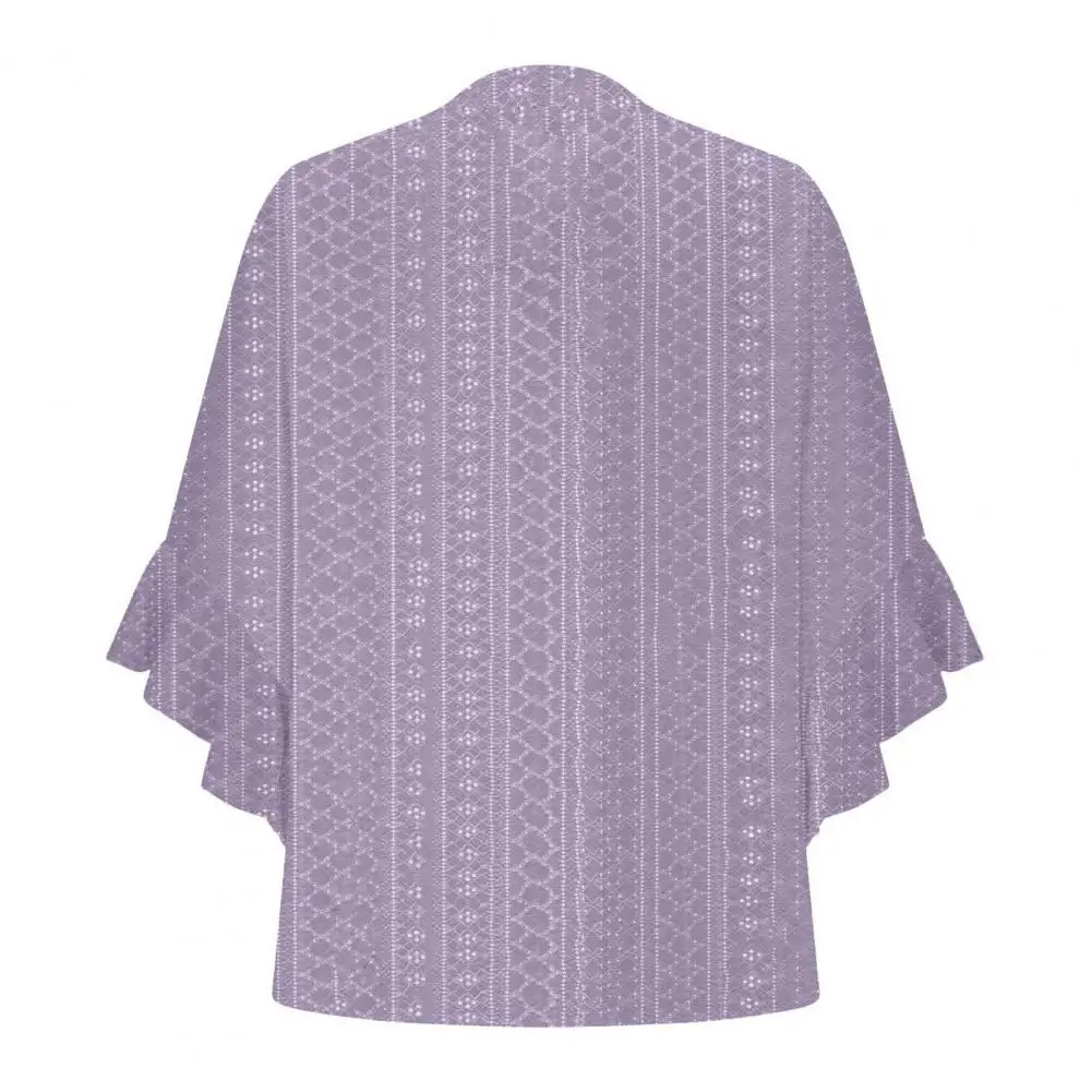 

Women Top Tee Shirt Elegant V-neck Lace Ruffle Women's Pullover Top with Printed Sleeves Loose Fit Leisure Blouse for Daily Wear