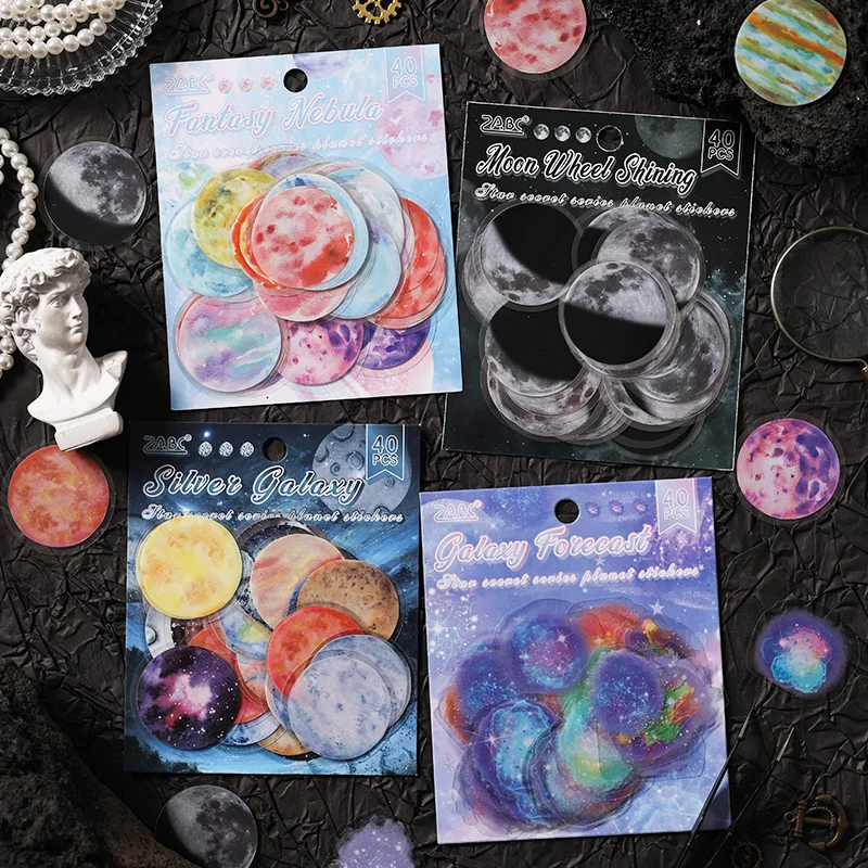 40 sheets,cartoon starry sky theme,PET sticker pack,scrapbook garbage magazine material,DIY collage planner,stationery stickers
