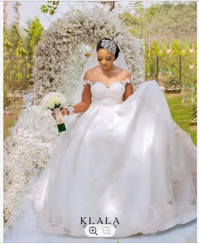 

Роскошные свадебные платья с длинными рукавами и кружевной аппликацией по индивидуальному заказу, атласные халаты со шлейфом De Mariage, бальное платье с иллюзией сзади, невеста