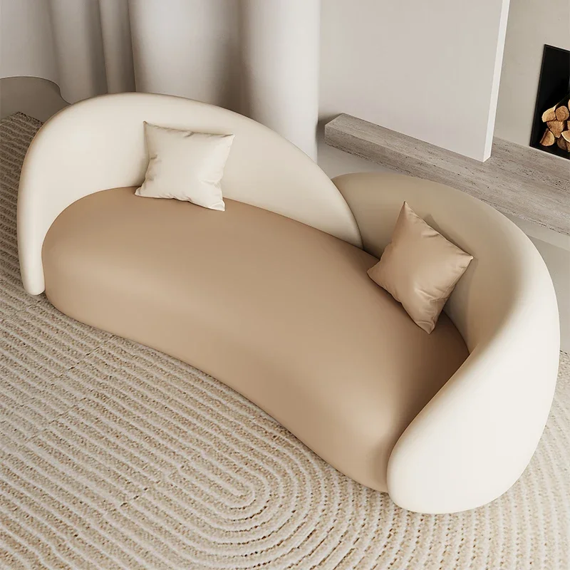 Beauty salon boutique lounge cream curved sofa creative asymmetrical designer