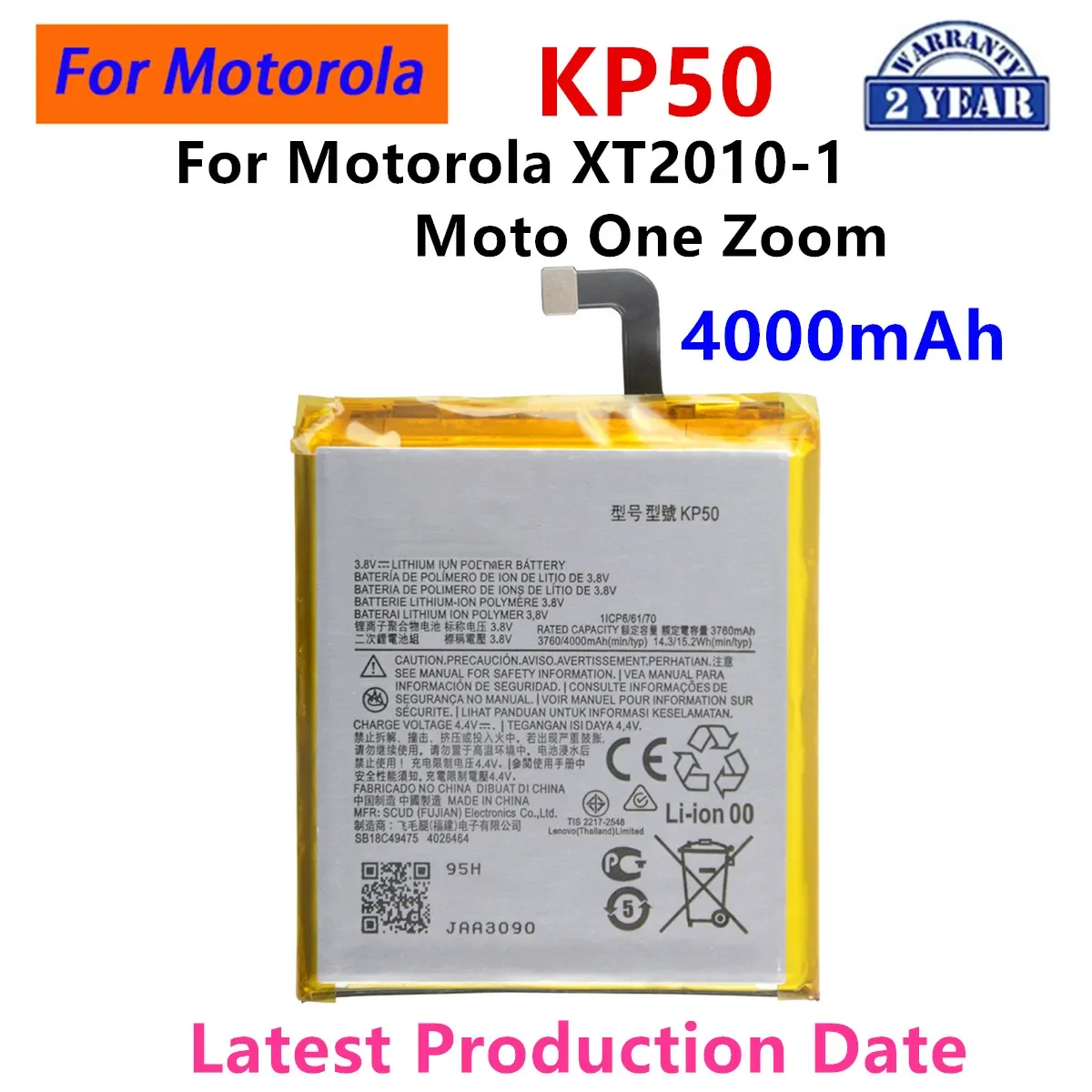 

100% Original KP50 4000mAh Battery For Motorola XT2010-1, Moto One Zoom, Moto One Zoom Global Phone Batteries.