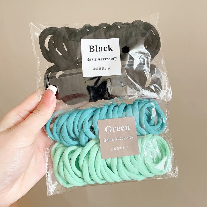 50 buah tali rambut elastis warna-warni untuk wanita, tali karet ikat ekor kuda tahan Scrunchie untuk wanita pita rambut nilon dasar elastis tanpa kelim