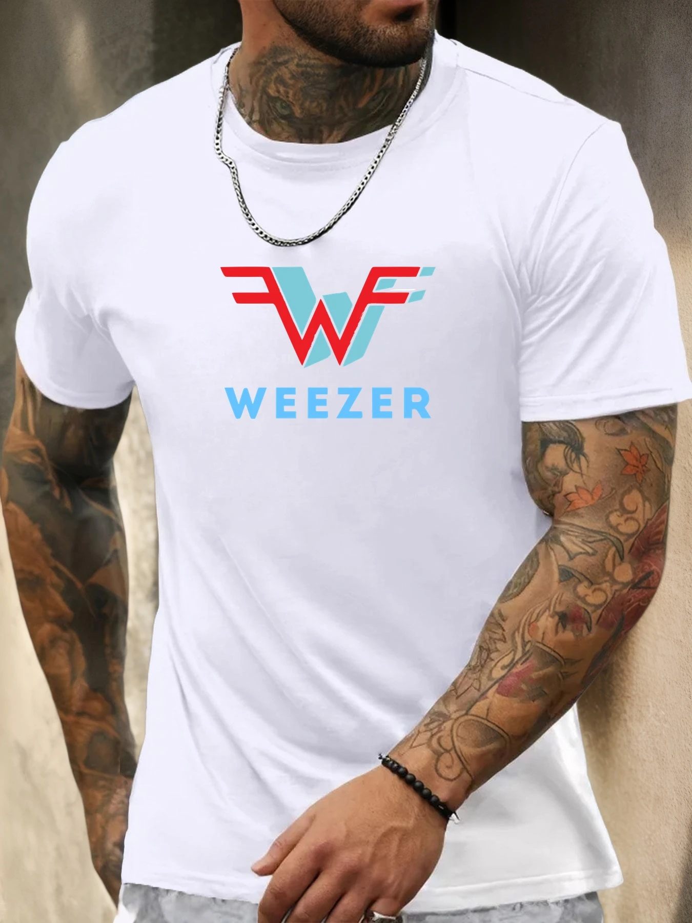 Schwarzes Kurzarm-T-Shirt für Herren, 100 % Baumwolle, Weezer, Grafikdruck, Rundhalsausschnitt, Sommer, atmungsaktiv, lässig, modisch, cooles T-Shirt