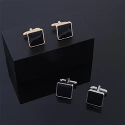2Pcs Square Metal Black Cufflinks Fashion Alloy Geometry Versatile Men's Shirt Cufflinks Party Jewelry Accessories Gifts