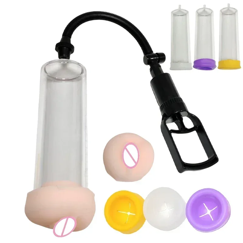 Penis Pump Vacuum Cup Set Cock Ring Penis Extender Enlargement Dick Glans Trainer Simulated Pussy Masturbator Sex Toy for Men