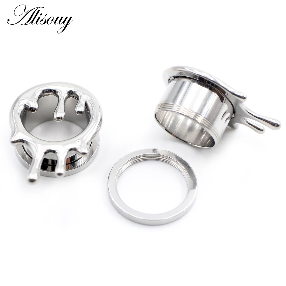 Alisouy 1PC Stainless Steel Melt Water Drop Screw Ear Flesh Gauges Tunnel Plug Expander Stretcher Earrings Piercing Body Jewelry