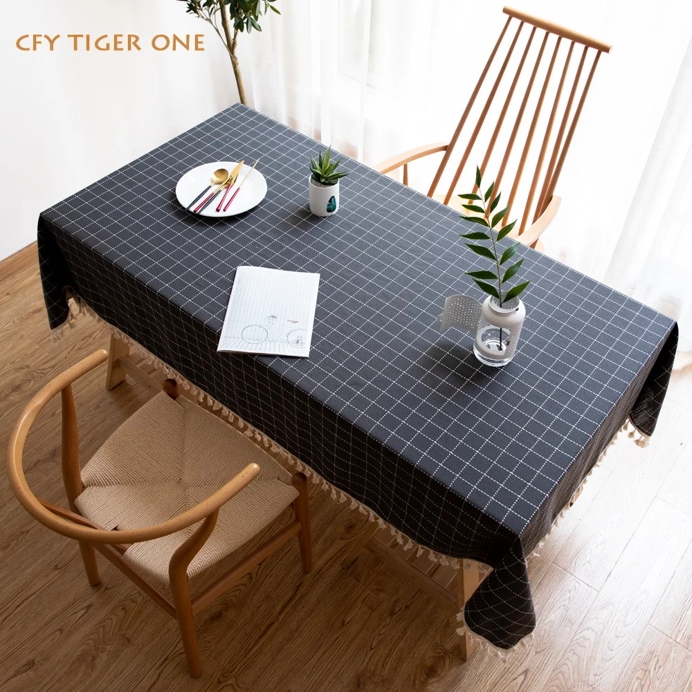 American Square Grid Dining Tablecloth Antifouling Rectangular Tablecloth Washable Oil Resistant Coffee Table Mat Table Cover