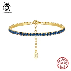 ORSA JEWELS Adjustable 14K Gold Tennis Bracelet S925 Silver 3mm Bule AAAA Cubic Zirconia Tennis Bracelet for Women Jewelry SB192