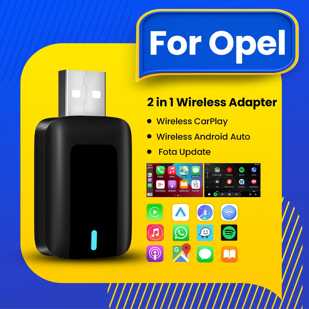 Nuevo adaptador inalámbrico CarPlay Android Auto 2 en 1, Dongle inteligente Plug And Play para Opel Astra Corsa Insignia Mokka Zafira Crossland X