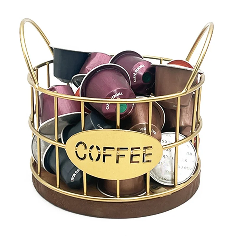 B83B-Wooden Coffee Capsule Organizer Kitchen Countertop Storage Basket With Base Counter K Cup Holder Fruit Nuts For Bar