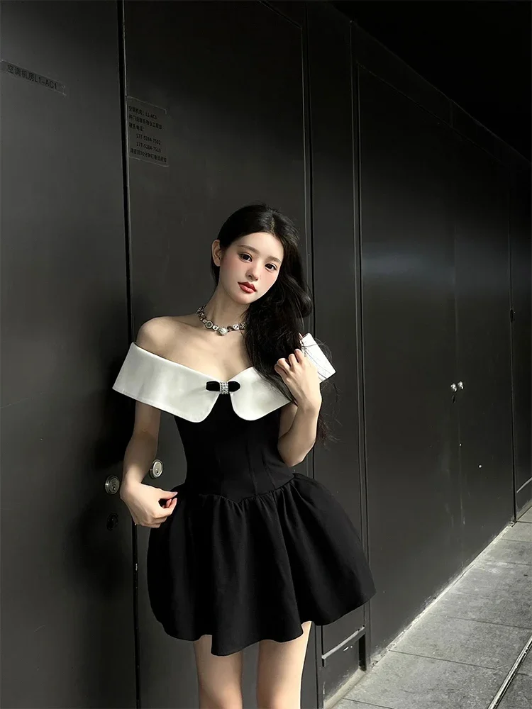 Sexy Fashion Off-Shoulder Sleeveless High Waist Women Short A-Line Dress Summer High-End Birthday Party Slim Fit Princess Dress