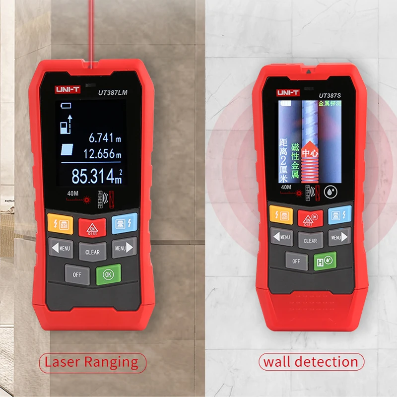 Imagem -02 - Uni-t-multifuncional Detector de Metais Scanners de Parede Telêmetro Madeira Tensão ac Live Wire Stud Finder Medidor Tester Ut387lm em 1