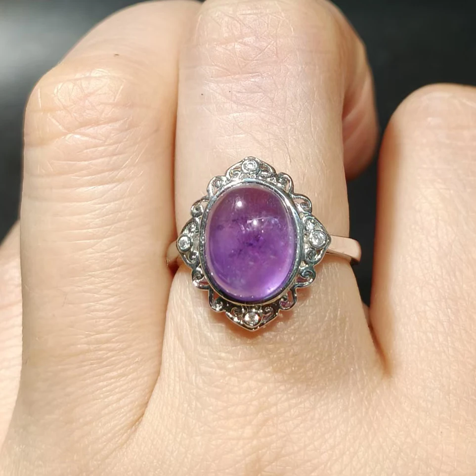 

100% natural amethyst copper silver plated ring for women Adjustable style natural gemstone deluxe set plain amethyst gift