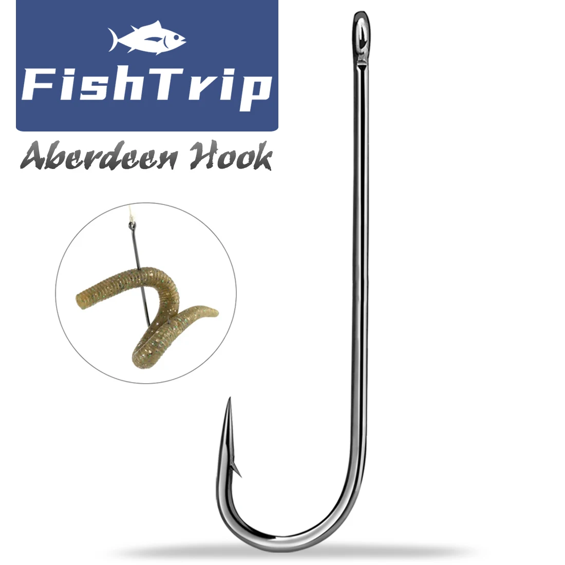 خطافات FishTrip Aberdeen 50-200 قطعة خطاف طويل عرقوب شائك لصيد الأسماك البحري عالي الكربون الصلب خطاف دودة الكارب للمياه العذبة
