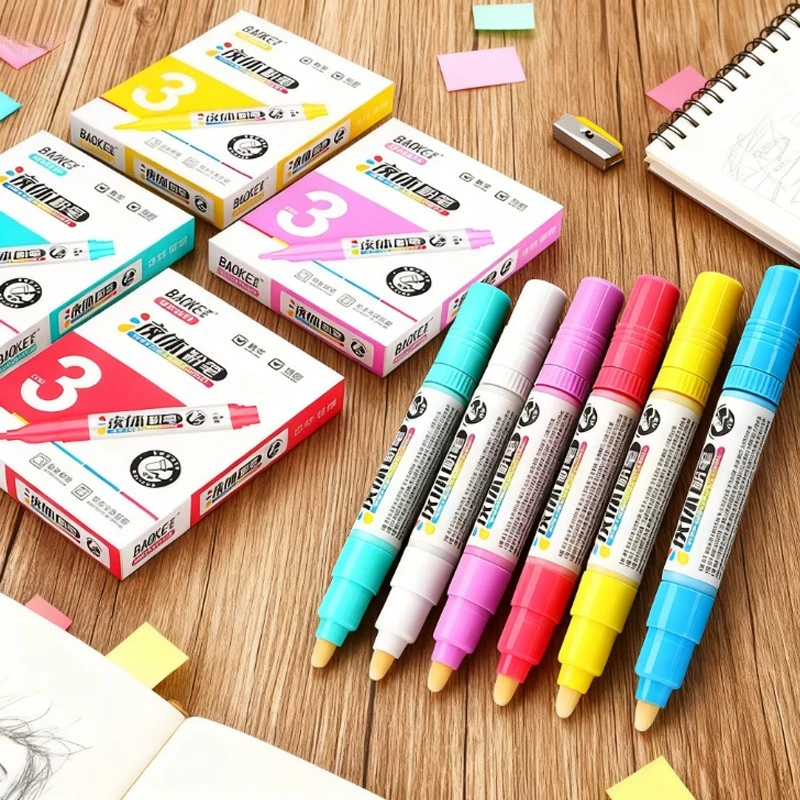 

6pcs 3/8mm Width Whiteboard Pen Liquid Chalk Water-based Erasable Refillable School Teaching Training Office Meetings Graffiti