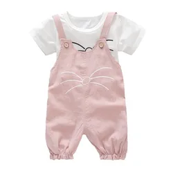 New Summer Baby Girl Clothes Suit Children Casual Short Sleeved T-Shirt Overalls 2Pcs/Set Toddler Costume Infant Kids Tracksuits