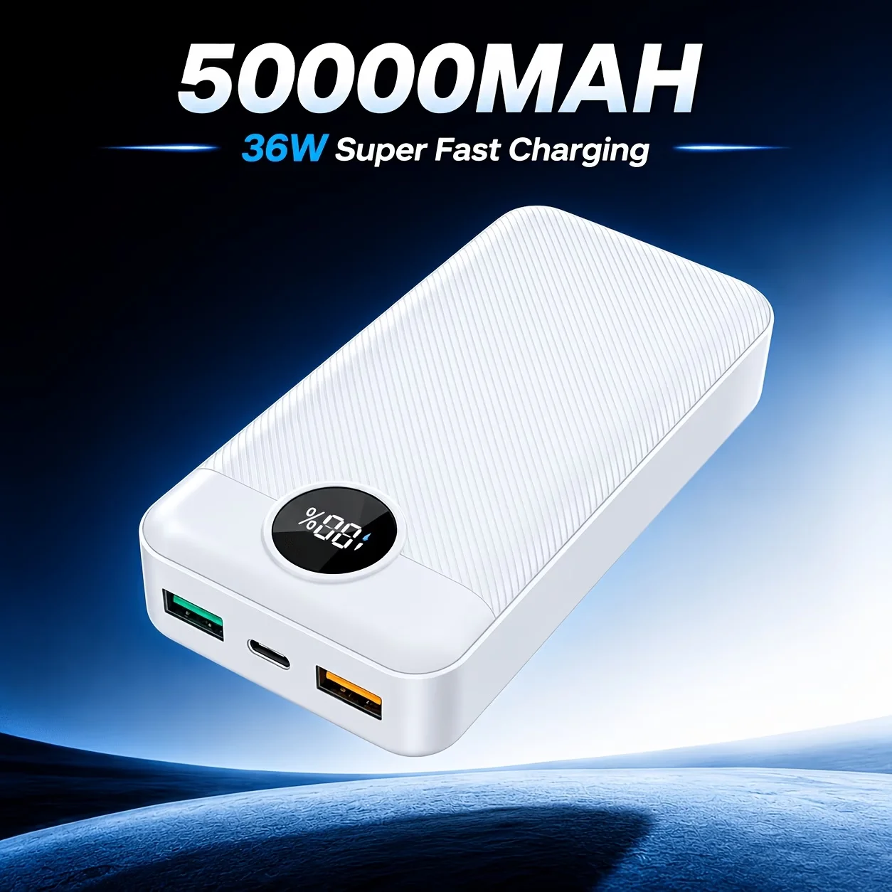 Power bank da campeggio estivo, 50000 mAh, ricarica rapida da 36 W, alimentatore portatile con display digitale a LED, doppia porta di uscita USB, ingresso di tipo C, caricabatterie portatile per