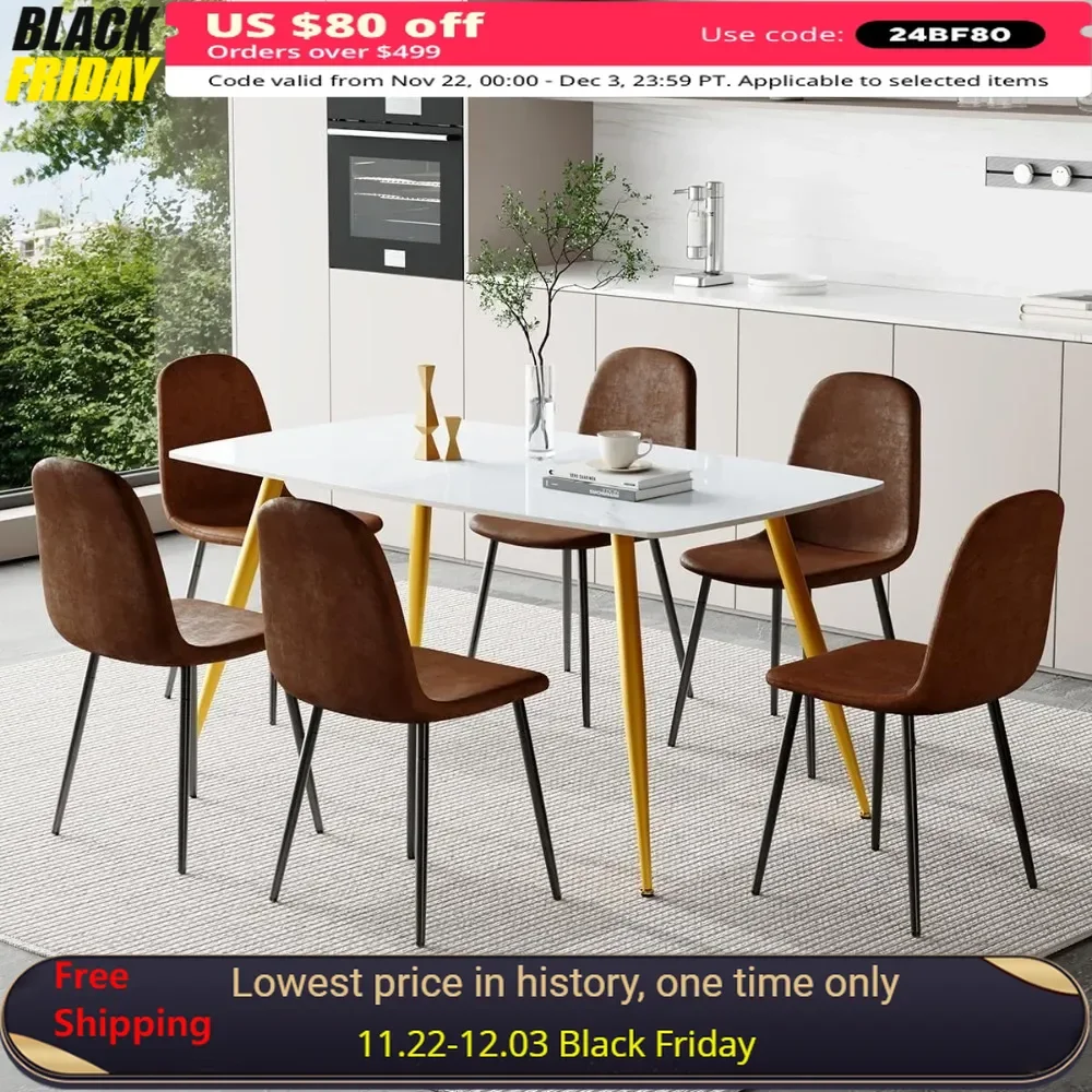 

Dining Table Set for 6 with Chairs,Dining Room Sets for 6, Sintered Stone Kitchen Table Top Dining Tables,Table Set