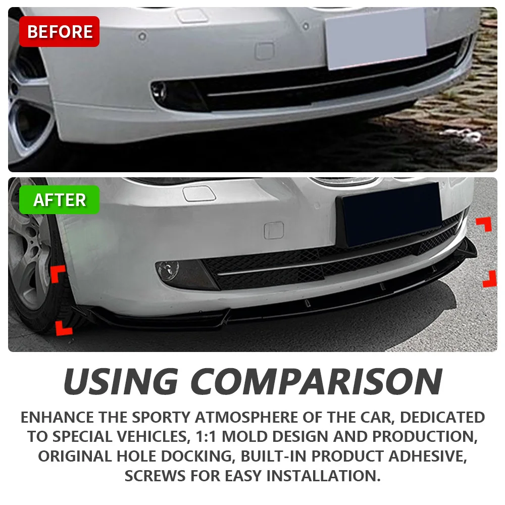 شفة ممتصة للصدمات الأمامية لسيارات BMW 5 Series E60 E61 LCI 2008-2010 لامعة سوداء رياضية شفة ممتصة للصدمات سبويلر ملحقات الشفة الأمامية تحديث السيارة #4