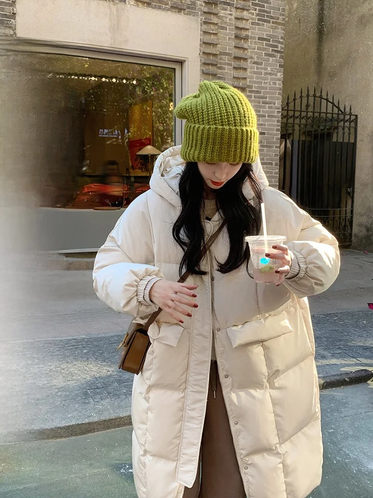 

Женская стеганая куртка в клетку Yang Bubble, бежевая, с квадратным узором, в корейском стиле, приталенная, с наполнителем из белого утиного пуха, утепленная, зимняя