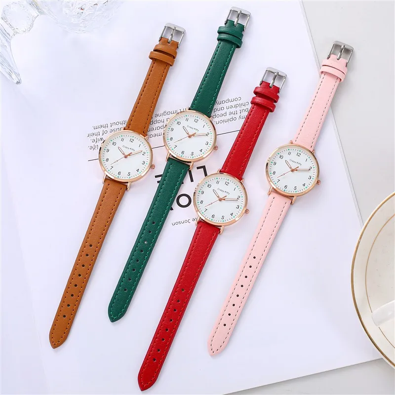 Simple Women Quartz Wristwatch with Luminous Pointer and Dial Ladies Watch Thin Leather Strap Fashion Casual Clock Reloj Mujer