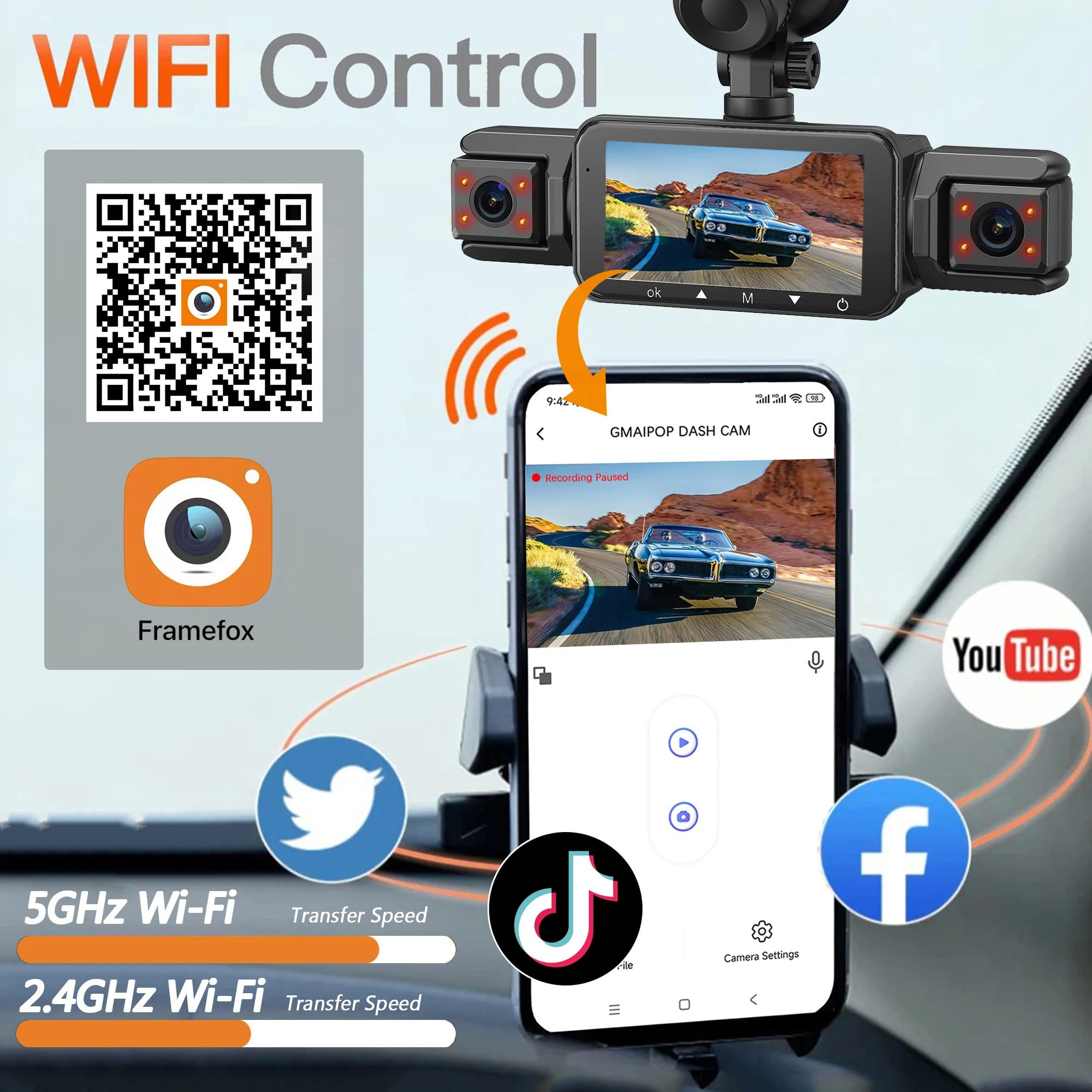 車載4チャンネル360度ドライブレコーダー ° WIFI ビデオレコーダー車 