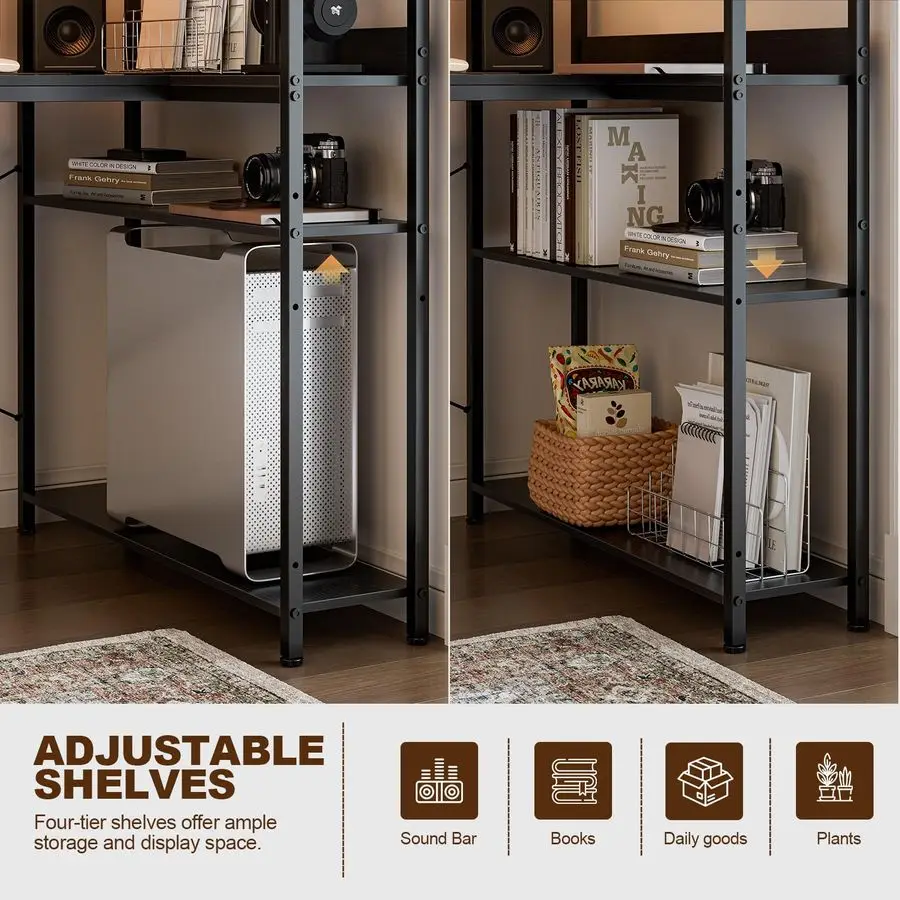 40 Inch L Shaped Computer Desk with Reversible Storage Shelves, Home Office Corner Desk Study Writing Table with Hutch, Study, B