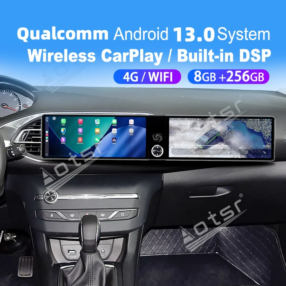 

Двойной 12,3-дюймовый экран Qualcomm Carplay Android, автомобильная мультимедийная система для Peugeot 308S 2015~2018, GPS-навигация, автомобильное радио, головное устройство