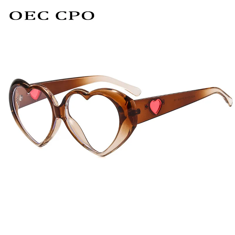 OEC CPO Fashion Heart Shaped Glasses Women Oversized Colorful Clear Lens Eyewear Frame Female Transparent Optical Glasses