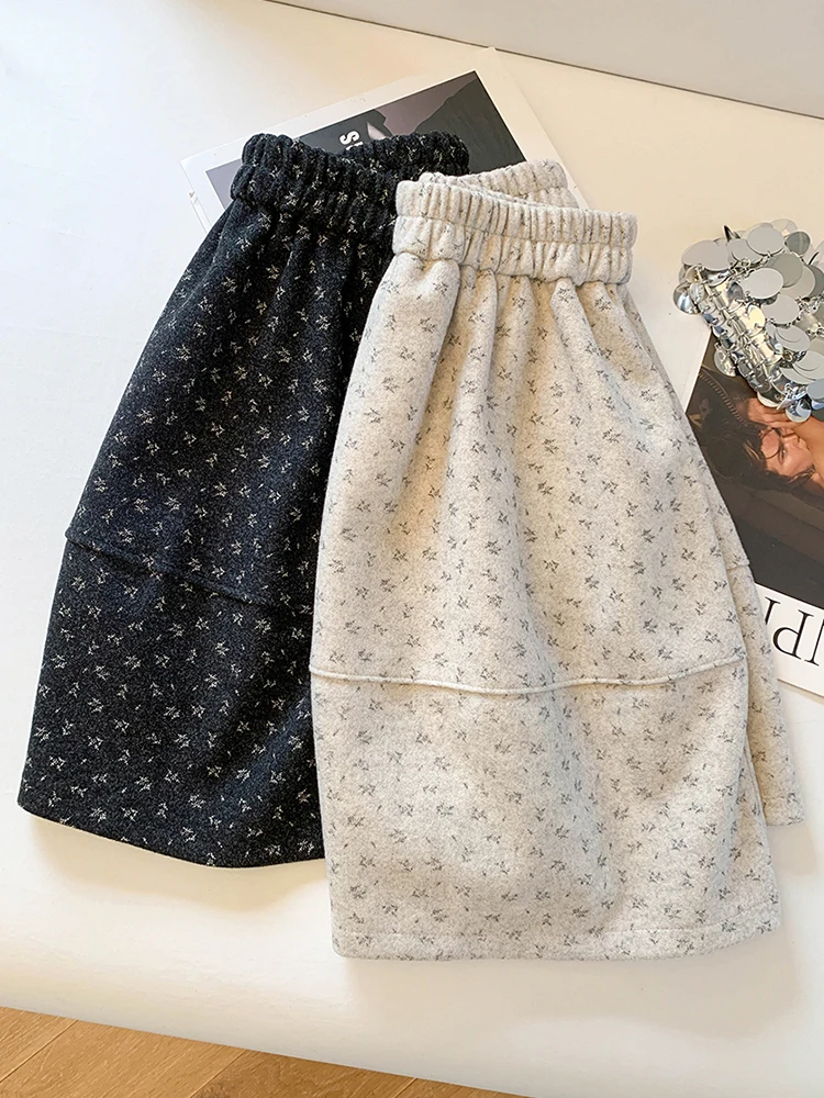 

Chao Level Recommendation Floral Woolen Puffy Pumpkin ort Midi Skirt Women's 2025 Autumn Winter New Bloom f Skirt