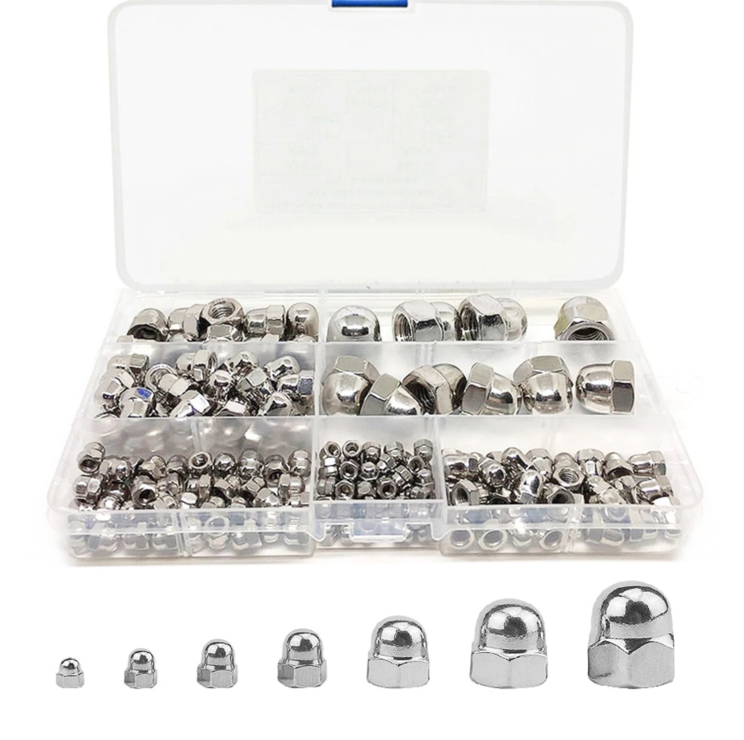 160 Piezas de Tuercas de Cabeza Abombada Acron M3 M4 M5 M6 M8 M10 M12 de Acero Inoxidable 304, Kit de Tuercas Hexagonales de Cabeza Abombada de Acero Inoxidable 304 a Prueba de Polvo