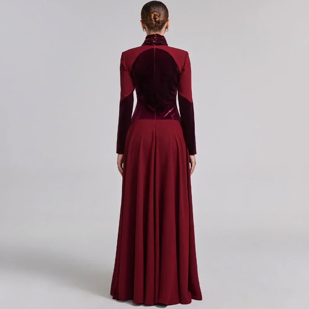 فستان ماكسي مخملي مخصص مع فساتين سهرة مطوي على شكل حرف a فستان حفلات رسمي عالي الجودة للنساء #3