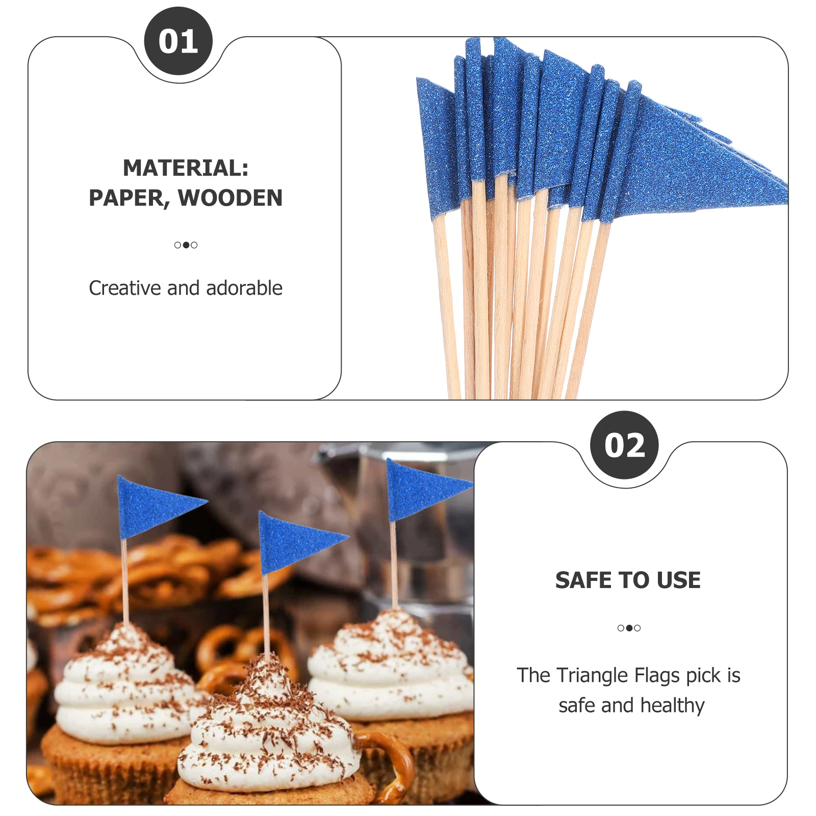 

60pcs Cake Sign Cupcake Toppers Flags Decorations Triangle Paper Toothpick Picks for Food Party Supplies