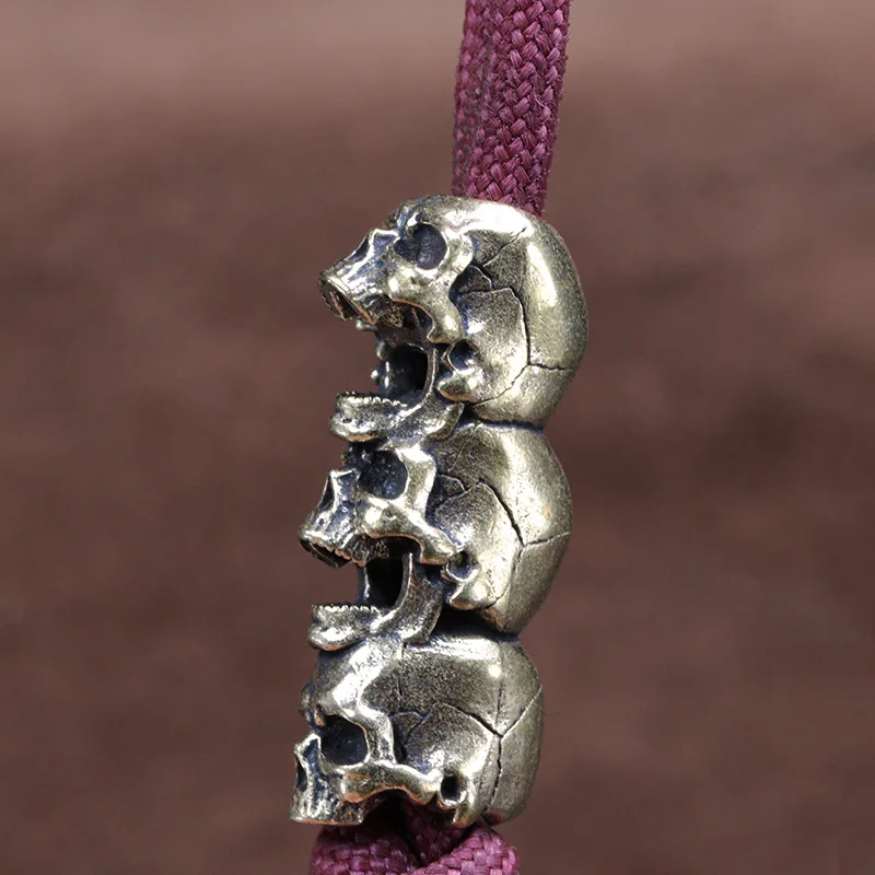 Three Layers Skull Head Brass Knife Bead EDC Outdoor DIY Paracord Accessories Woven Lanyard Pendant Jewelry Punk Bracelet Charms