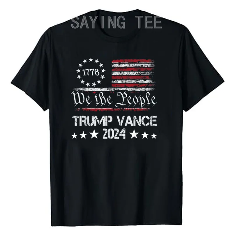 Trump Vance 2024 President Trump Supporter Re-Election T-Shirt American Us Flag Print Graphic Outfit Short Sleeve Campaign Tees