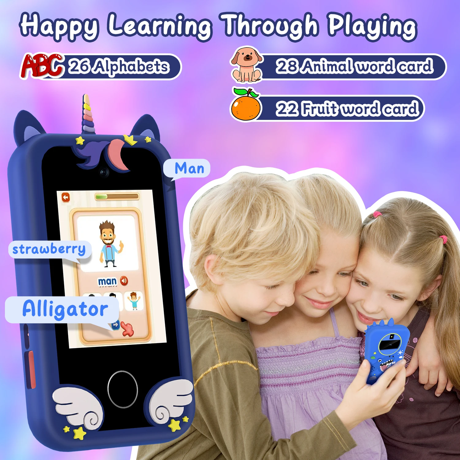 Crianças smat telefone brinquedos educativos brinquedo musical unicórnio bebê móvel selfie câmera mp3 player brinquedos para presentes de aniversário de natal