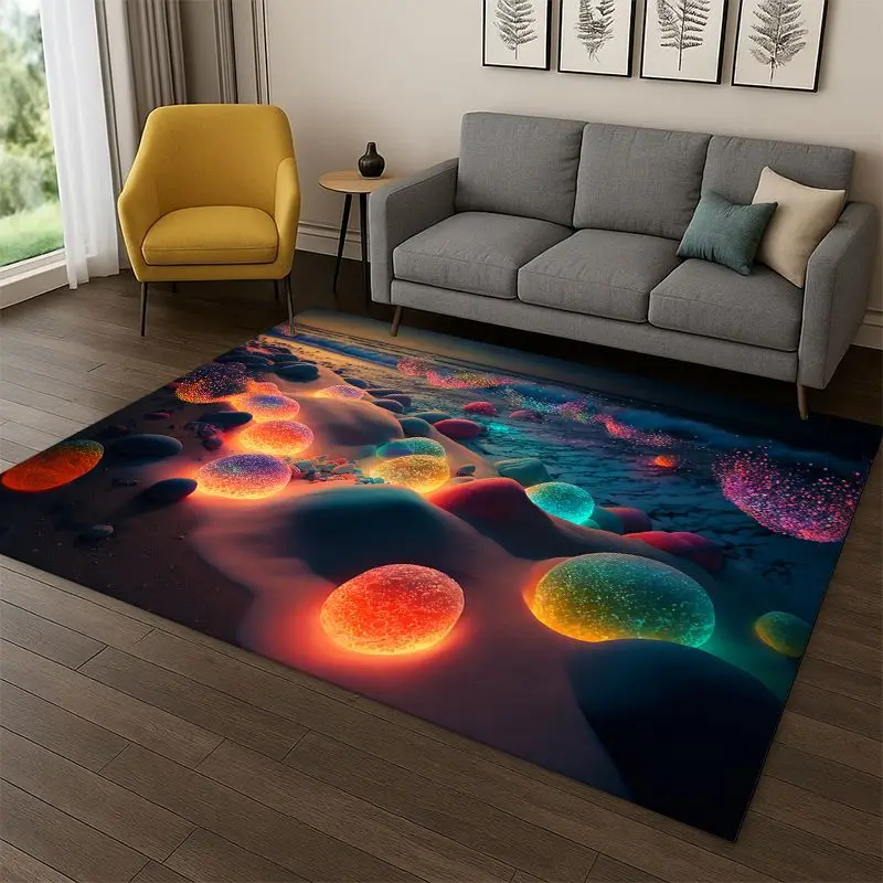 Colorful Pebble rainbow Cobblestone Stone Carpet Rug for Bedroom Living Room Sofa Playroom Doormat Home Decor,Area Rug Non-slip