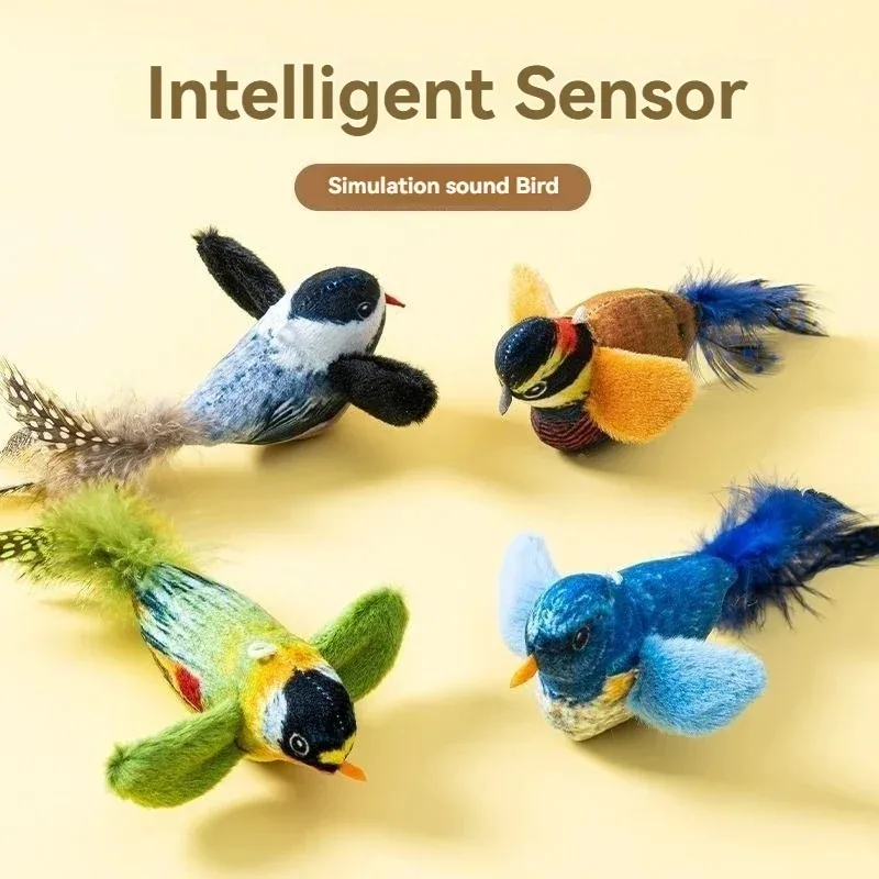 Simulation Bird Interactive Cat Toys Electric Sounding Birds Cat Chew Bite Plush Toys Cat Supplies