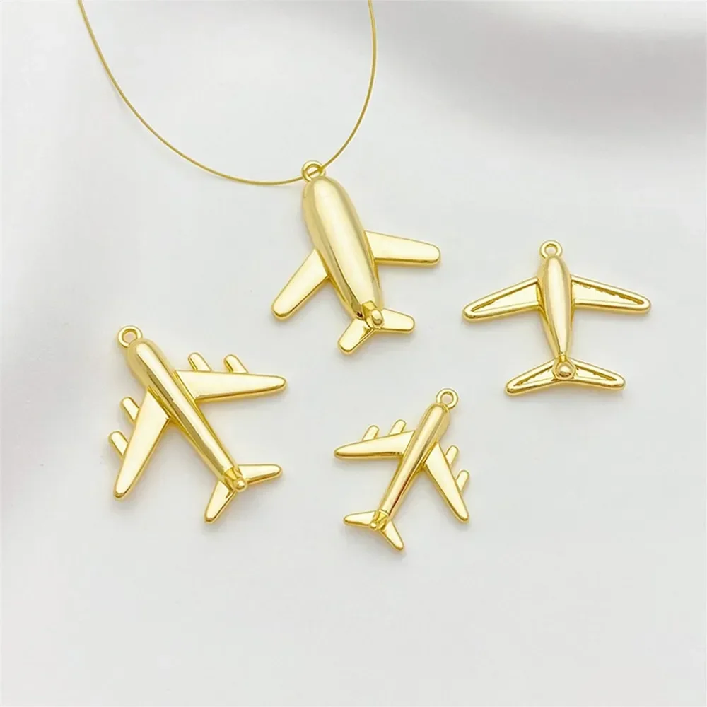14K Package Gold Color Preserved 3D Aircraft Fighter Pendant Pendant Handmade DIY Bracelet Necklace Jewelry Material Accessories
