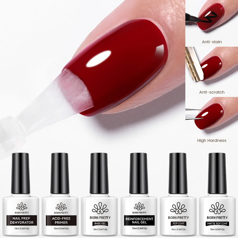 BORN PRETTY 10ml Base Gel Top Coat UV Gel Nail Polish Nail Art Manicure Soak Off 60 Colors Hybrid Varnish Long Lasting Nail Gel