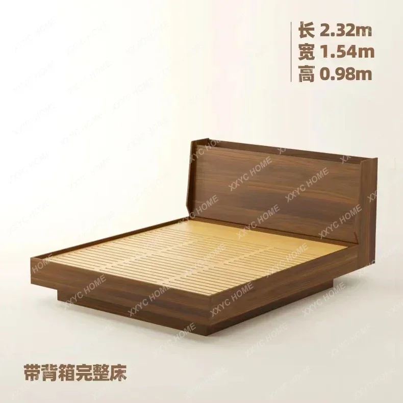 HMJModern simple retro all solid wood black walnut cherry wood storage box bed without bedside tatami