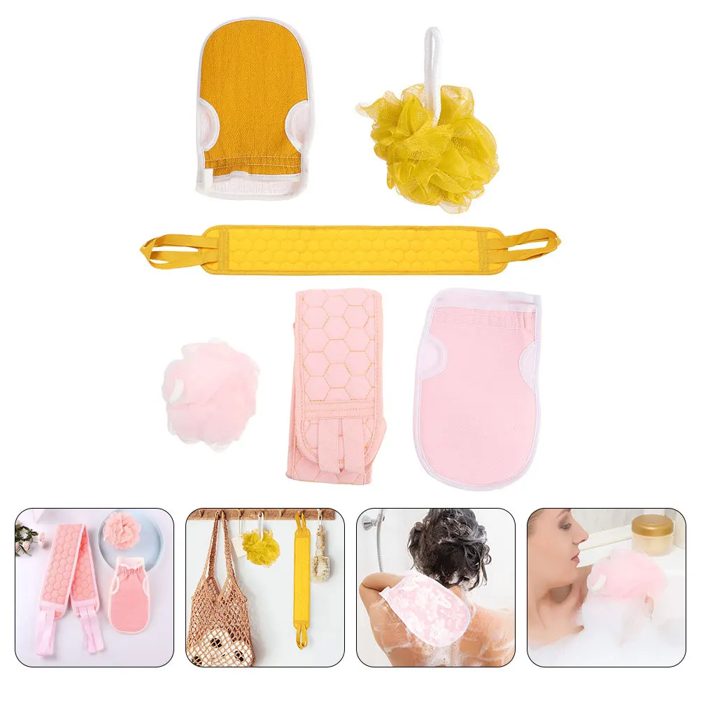 

2Sets Full Body Scrubbing Set Includes Exfoliating Bath Towels Gloves and Shower Balls for Effective Pore Cleaning Circulation